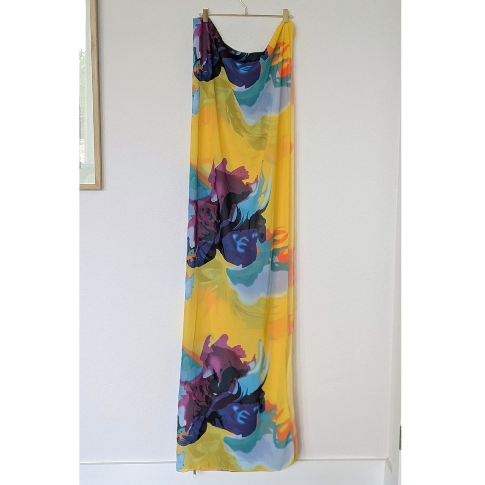 Unbranded Abstract Floral Scarf Womens OS Yellow Purple Blue Long Wrap Sarong